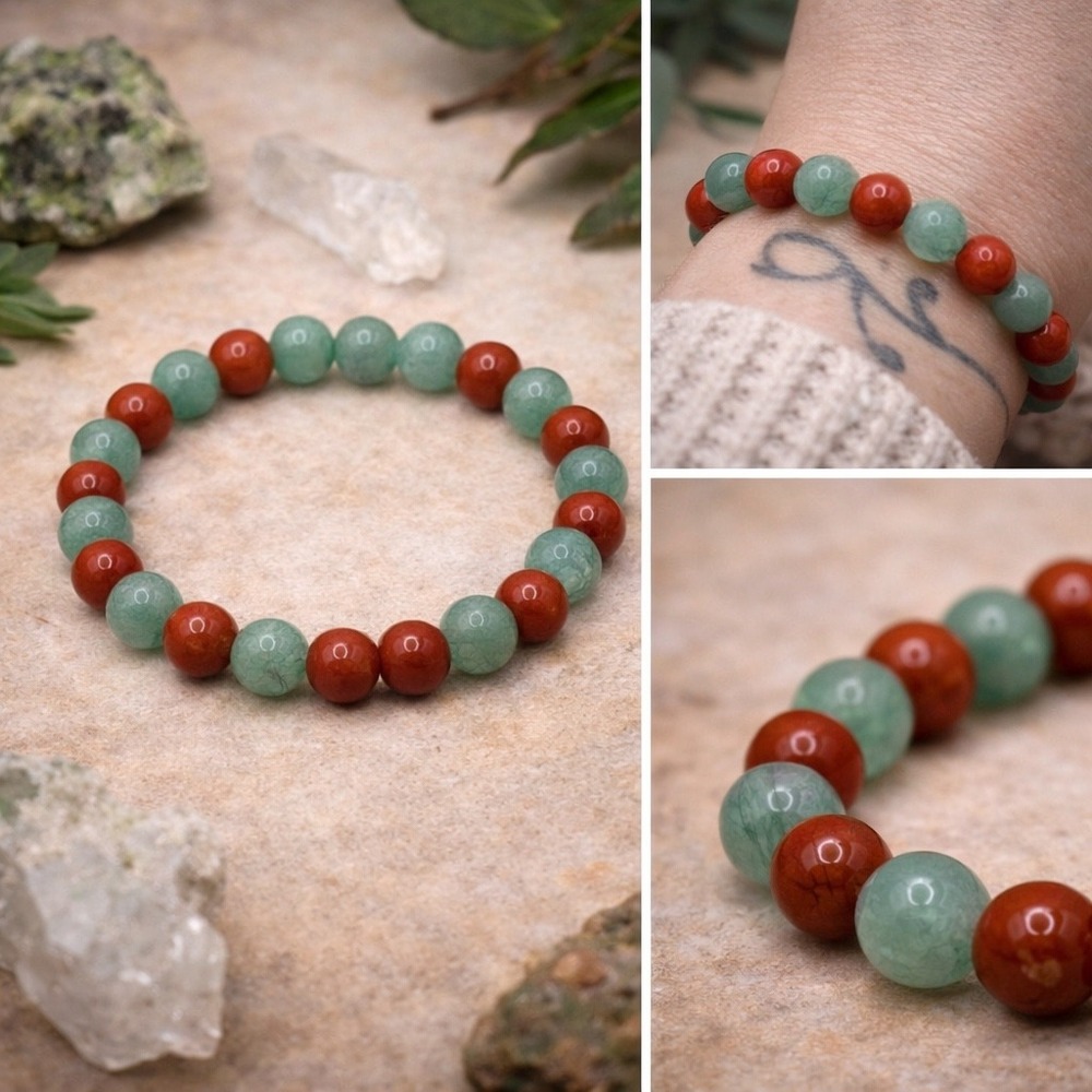 Red Jasper Aventurine Beaded Bracelet Stretchy‎ Gemstone Healing Crystal